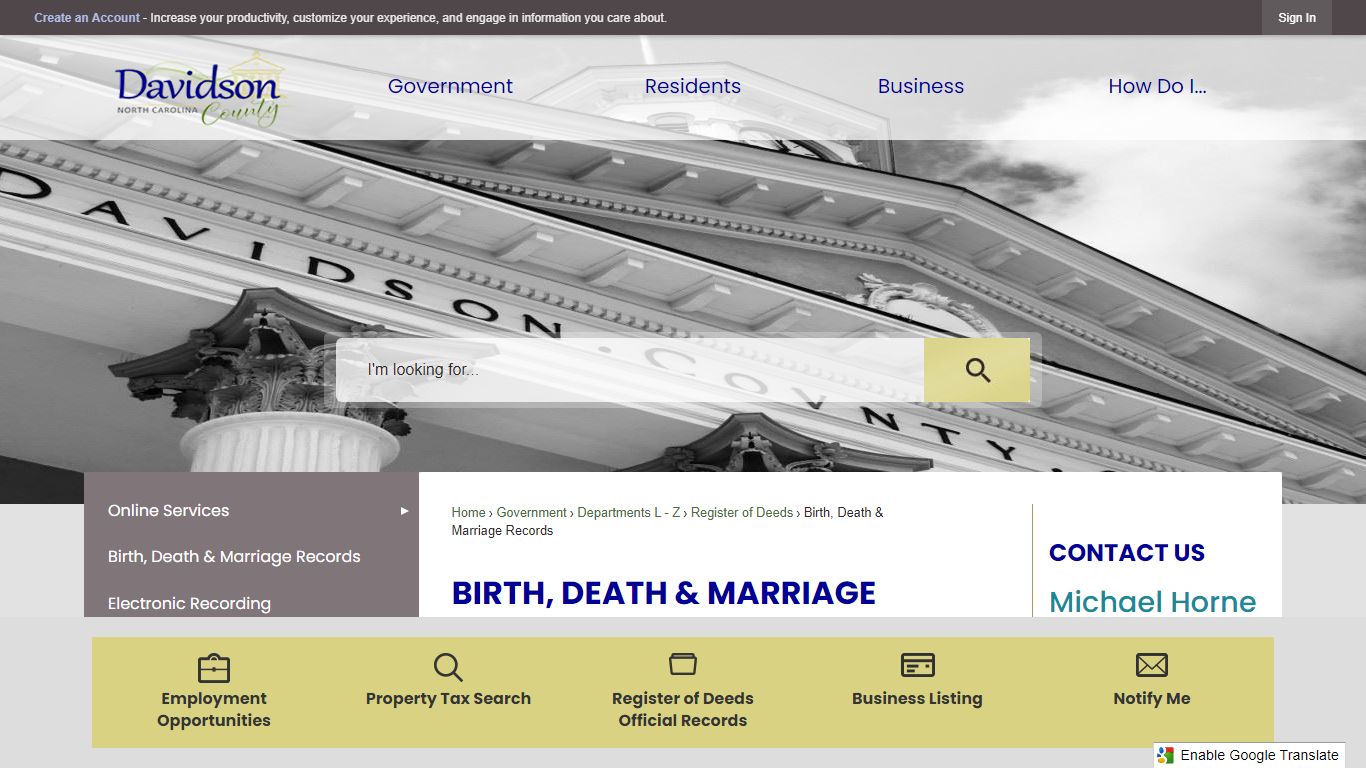 Birth, Death & Marriage Records | Davidson County, NC