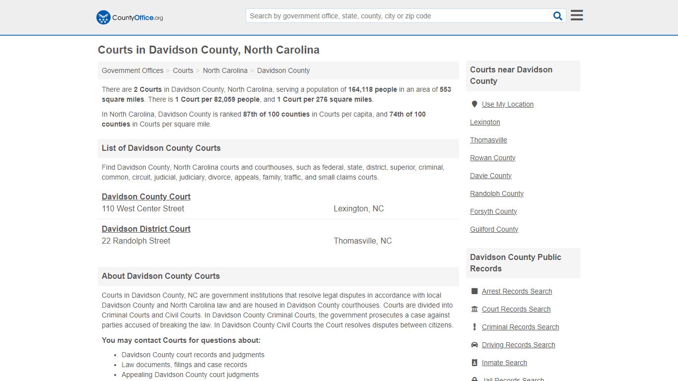Courts - Davidson County, NC (Court Records & Calendars)